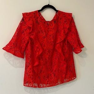 Zara - red lace top with matching camisole tank - Size L